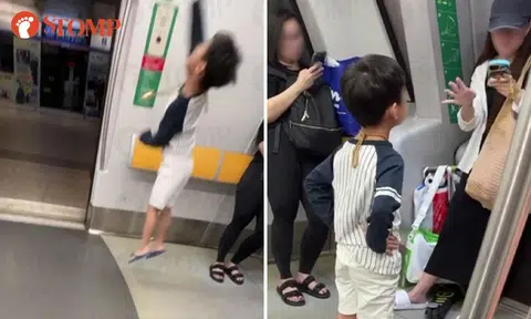 kid runs and jumps in MRT train on Downtown Line