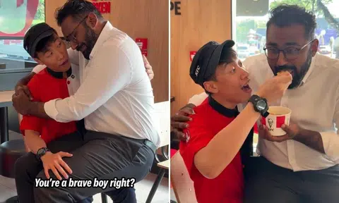 kfc viral advertisement spoon-fed while on employee’s lap
