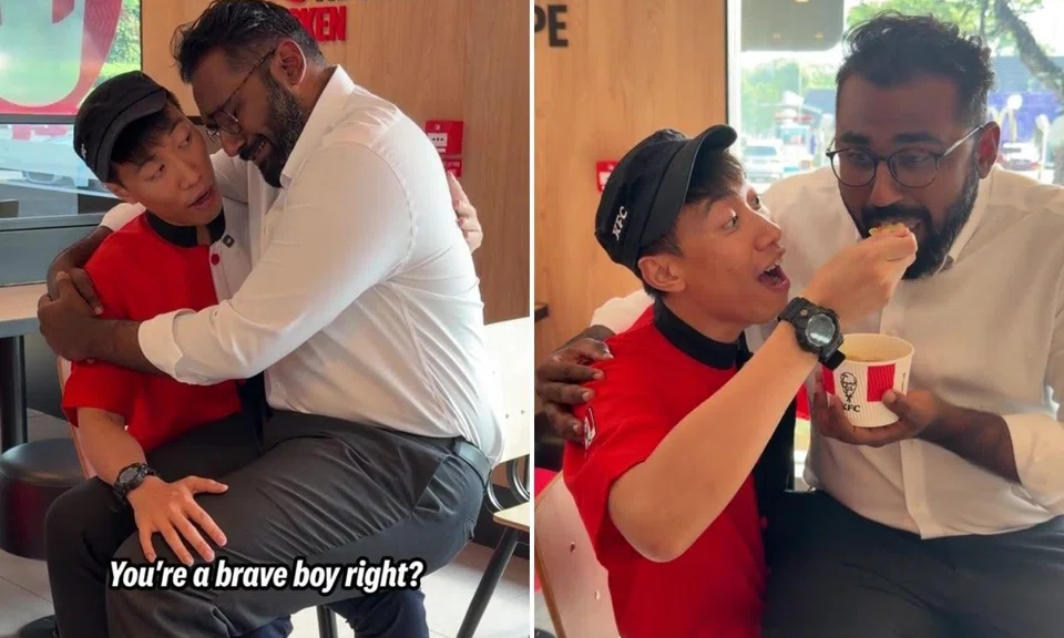 kfc viral advertisement spoon-fed while on employee’s lap