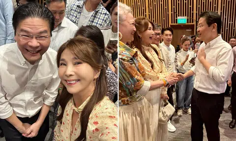 Chen Xiuhuan poses with Prime Minister Lawrence Wong and other celebs