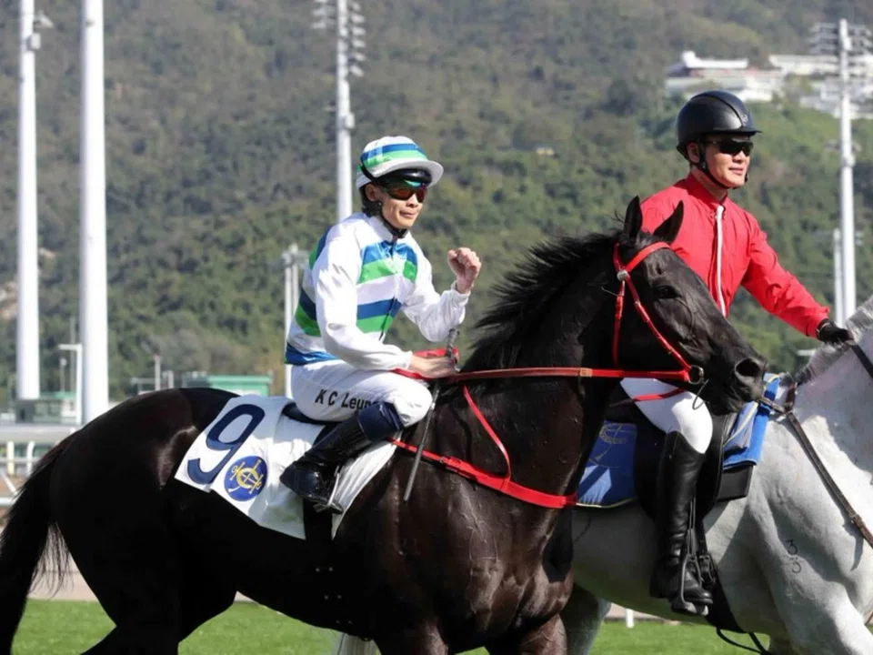 Voyage Samurai (Derek Leung) returning to scale after his debut win at Sha Tin on Feb 12, 2024. The Frankie Lor-trained miler is bidding for a fifth success in the Faculty Of Education Alumni Handicap (1,600m) at Sha Tin on April 6. 