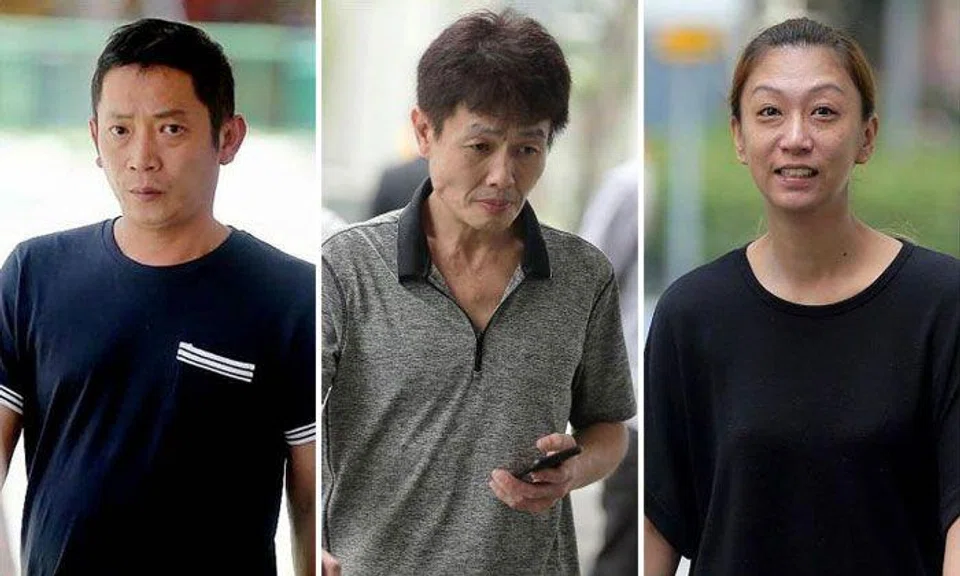 (From left) Tan Sung Meng and Ang Sim Poh were each sentenced to six weeks in jail while Pang Pei Pei was jailed for four weeks. ST PHOTOS: WONG KWAI CHOW