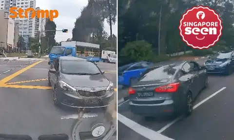 Kia turns into wrong lane and goes against traffic at Jurong junction, police looking into matter