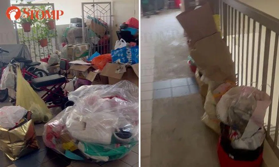 Sisters hoard items in common corridor of Woodlands block: 'It's getting from bad to worse'