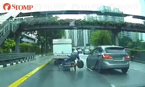 Motorcyclist, 69, taken to hospital after trying to avoid lorry at Upper Serangoon Road