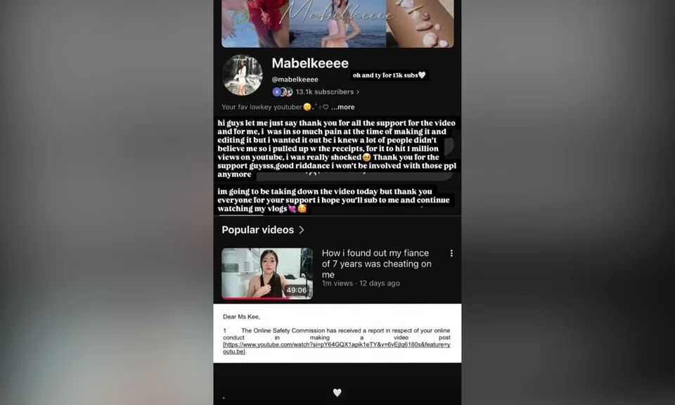 Mabel Kee exposé video ex-fiancé Online Safety Commission
