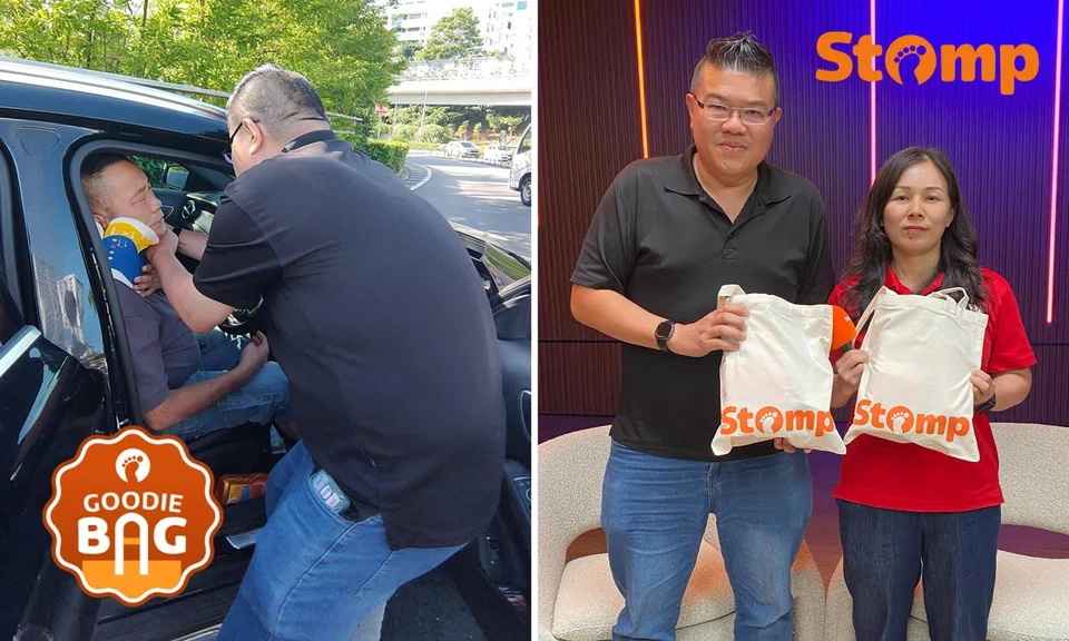 Dr Martin Wong, 53, and his wife Yu Lingjiao, 43, were awarded Stomp Goody Bags on April 21 for rendering assistance after a traffic accident.