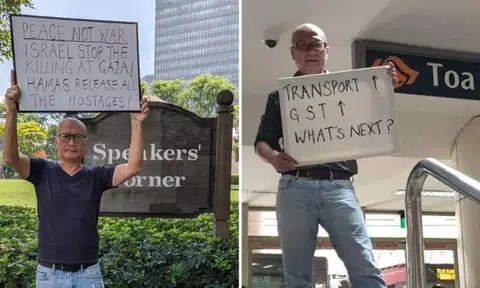Man investigated for holding sign at Speakers' Corner had different sign in Toa Payoh last month