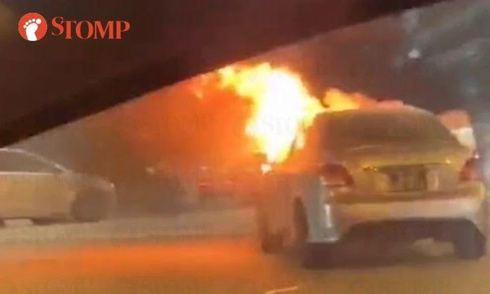 Car catches fire in middle of Tampines junction
