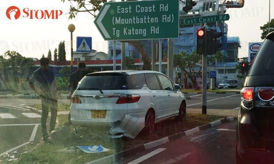 Honda mounts kerb after accident with car at Still Road
