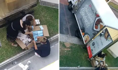 NTUC Foodfare investigating incident of trio repacking masks with bare hands behind Foodfare truck