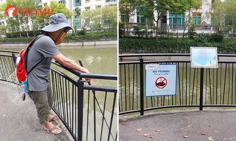 Man gets confronted for fishing at Geylang River despite 'no fishing' signs