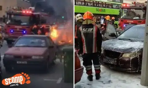 Car becomes 'chao ta' after catching fire at MacPherson Rd