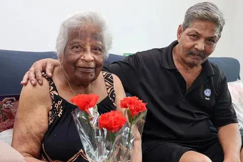 Madam Magdalene Rodrigues and son Christopher.