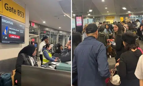 Flight SQ21 was delayed a second time because of an airport baggage handling system fault and a technical issue.