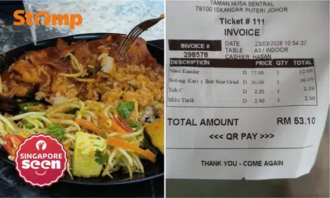 Singaporean charged RM48 (S$15) for nasi kandar with squid at a JB restaurant.