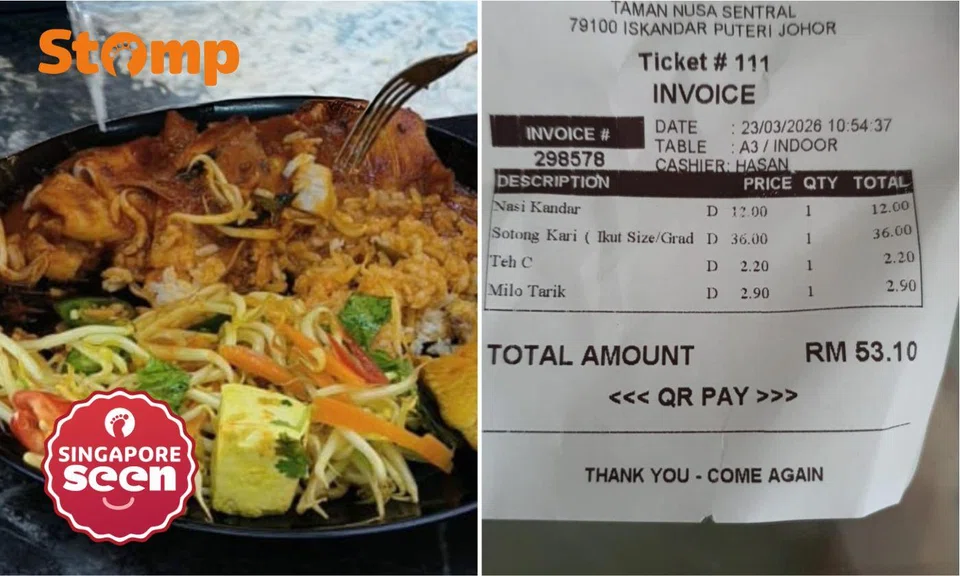 Singaporean charged RM48 (S$15) for nasi kandar with squid at a JB restaurant.