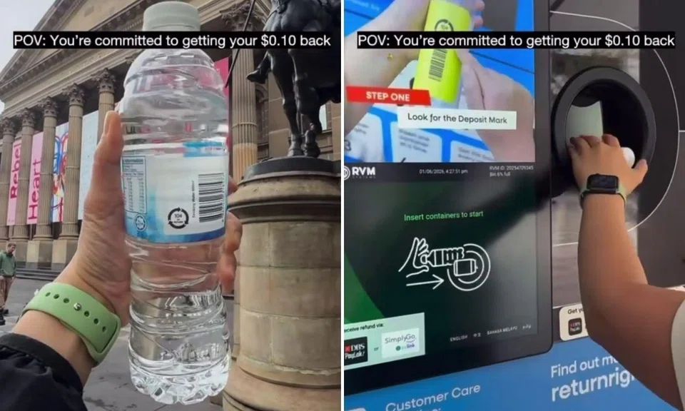 traveller carries plastic bottle on 7 day trip from sg to austalia and back for beverage container return scheme refund