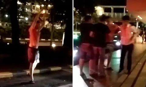 Eh grow up please! 'Ah beng' wannabes push guy at Golden Mile Complex and scream vulgarities at him