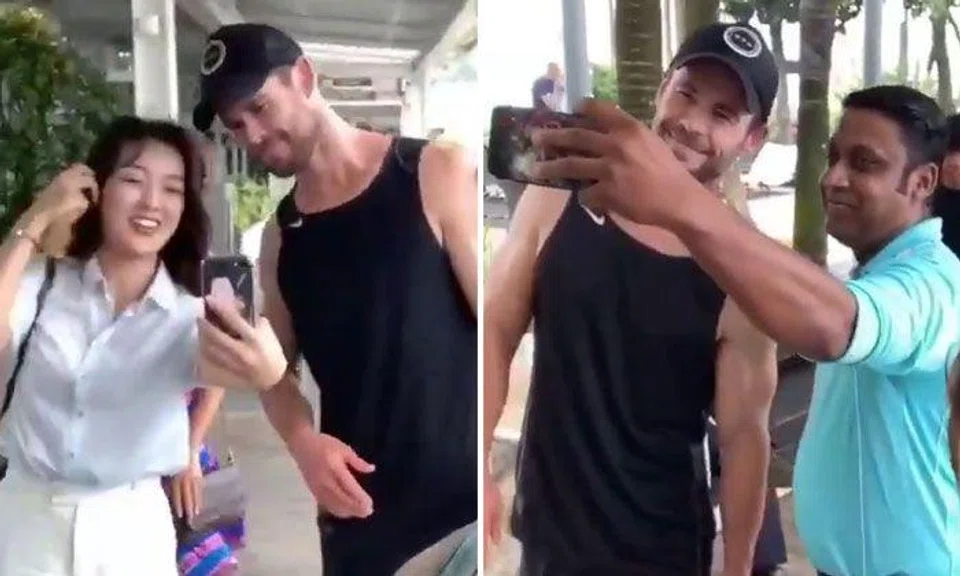 Chris Hemsworth sportingly stops to take selfies with fans at MBS Infinity Pool