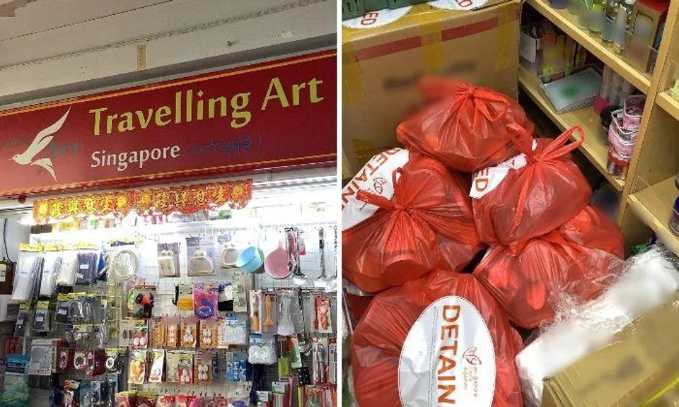SFA inspected the Ubi Avenue 1 minimart and seized 142.69kg of seafood and meat products, such as assorted shrimp paste and canned meat, which did not have a valid import permit.
