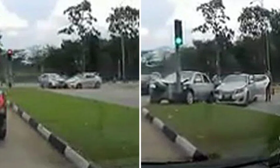 Car and taxi collide at Woodlands before slamming into traffic light