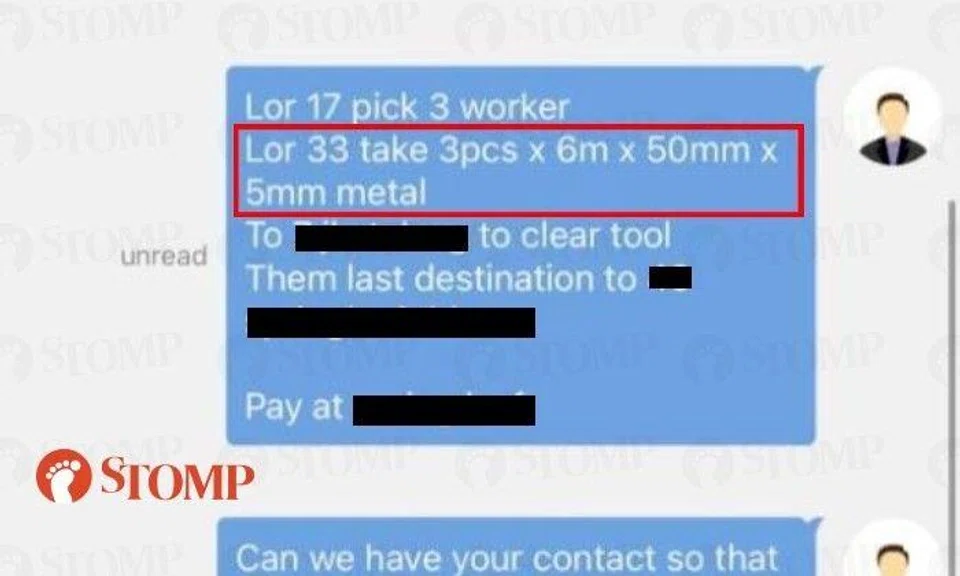 The Stomper, who is in the construction business, had messaged the dimensions of the items to the Lalamove driver.