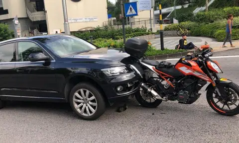 34-year-old woman taken to hospital after accident involving motorcycle and car