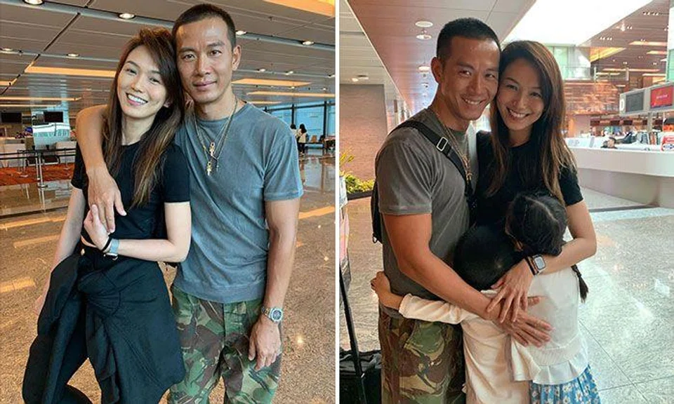 Celebrity couple Qi Yuwu and Joanne Peh at the airport with their children before she flew off to shoot in Canberra. PHOTO: QIYUWU/INSTAGRAM