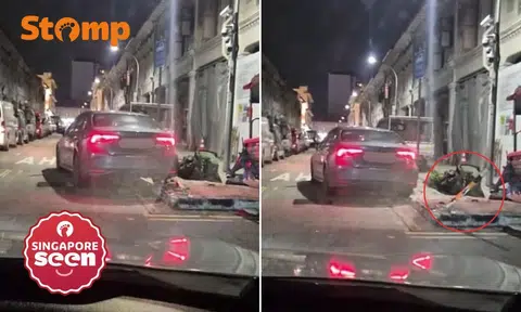 Driver mounts kerb and crushes bollard