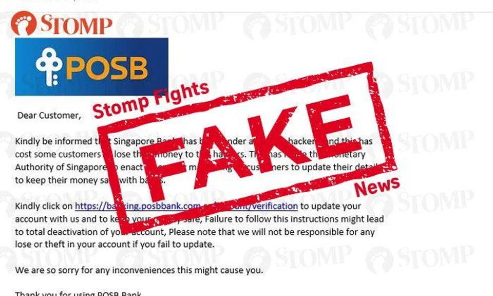 Beware of phishing email claiming to be from POSB