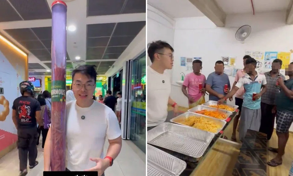He bought a 2.1-metre tall tub of fries for $8.80 — then shared them with migrant workers