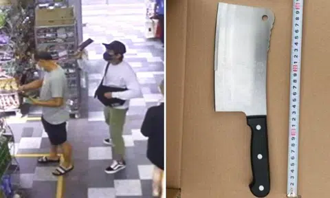 A chopper was recovered from a nearby rubbish bin and seized as a case exhibit.