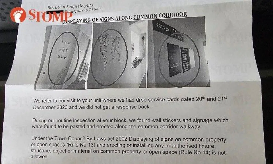 Stomper San shared a photo of the notice from the Holland-Bukit Panjang Town Council dated Dec 21.