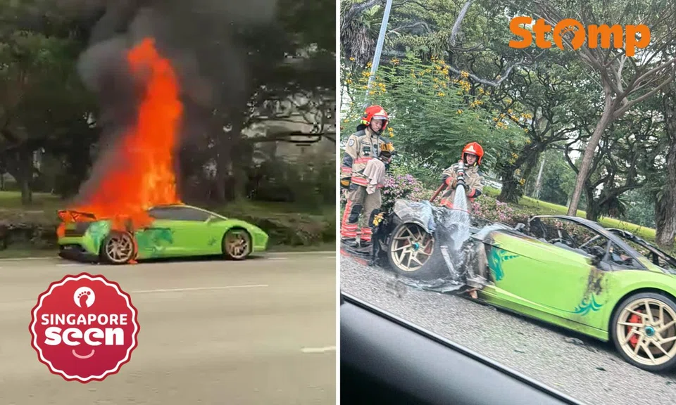 Lamborghini fire on ECP causes traffic jam