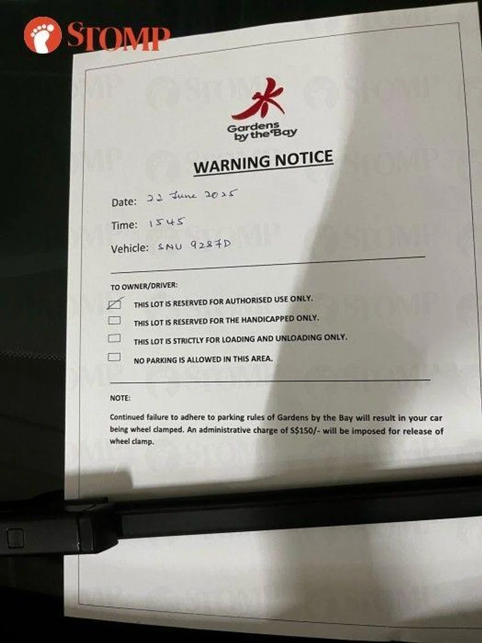 warning notice gardens by the bay carpark