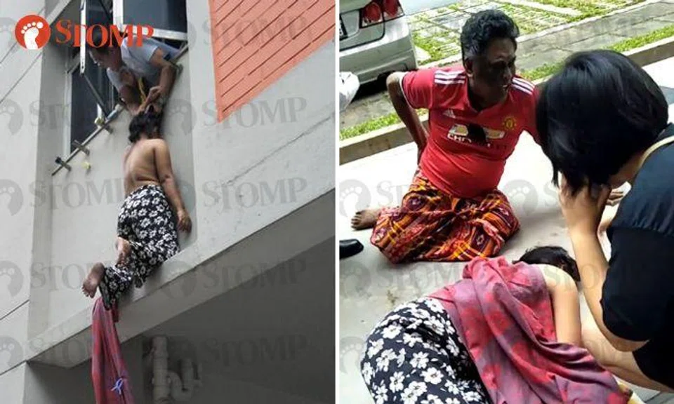 Maid slips off window ledge at Simei block, caught by neighbour, fall broken by elderly man on 1st floor