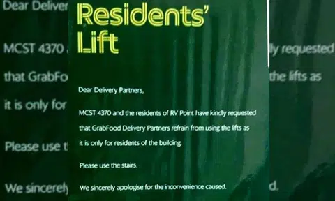 Grab clarifies notice at RV Point Condominium discouraging GrabFood riders from taking lifts