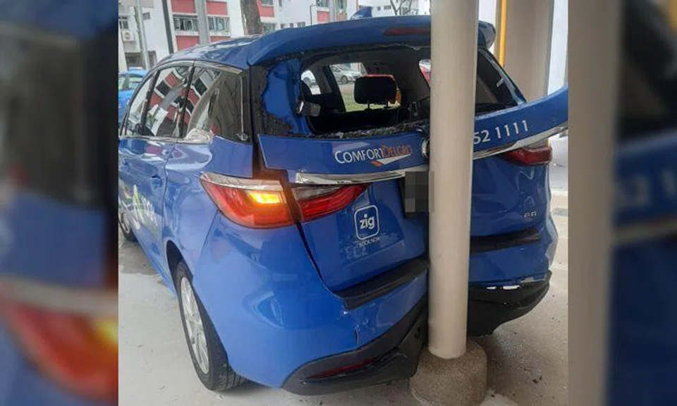 New cabby loses control of taxi and reverses into pillar at Ang Mo Kio block