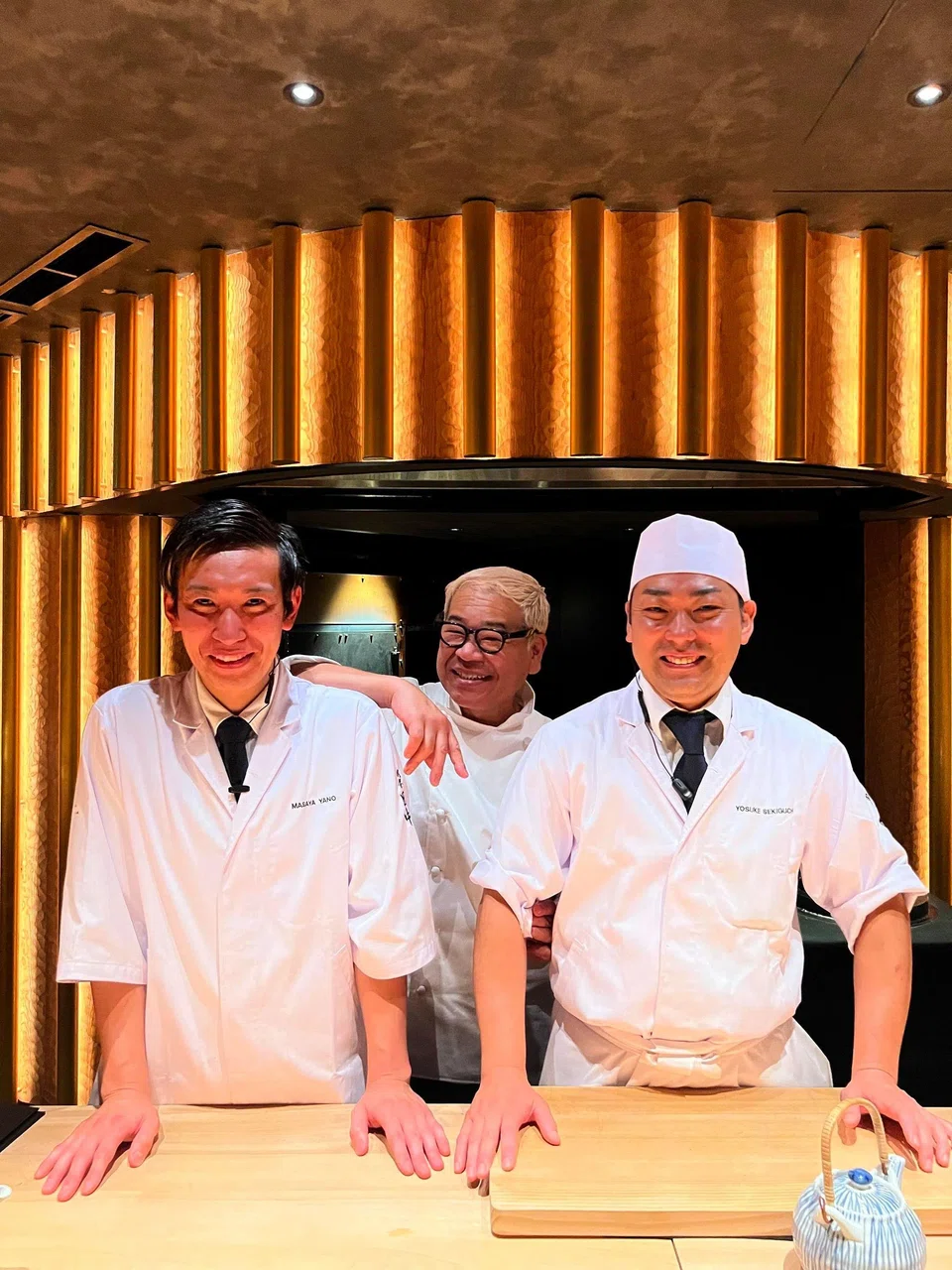 Nikuya Tanaka's chef Satoru Tanaka (centre) with chefs Masaya Yano (left) and Yosuke Sekiguchi, who helm the restaurant here. 