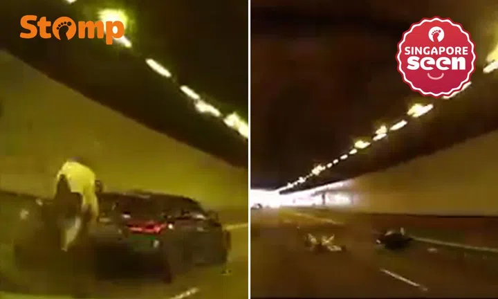 Motorcycle crashes into car’s rear in KPE tunnel