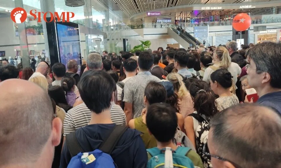 "The automated system for departure clearance was down," recounted the Stomper, who shared photos of the crowd at the airport.