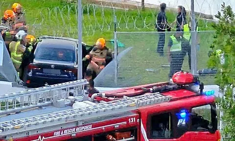 Police said they were alerted at about 5.55pm on Jan 27 to an accident involving a car that was believed to have skidded at 6 Lempeng Drive. PHOTO: SHIN MIN DAILY NEWS