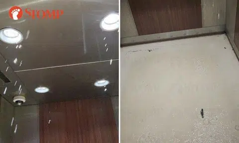 The Stomper shared a 14-second video of himself at the carpark pressing the lift button and when the lift doors opened, it can be seen that the lift floor was flooded with water dripping from the ceiling.
