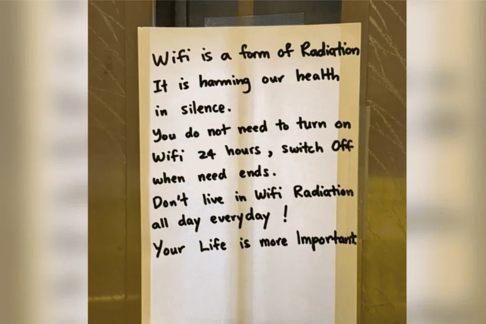 The notes appeared on lift doors on the morning of Sept 4.