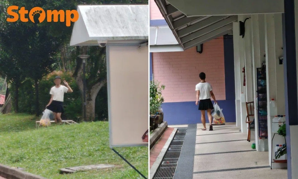 A man in a black skirt was seen selling packs of tissue paper at Choa Chu Kang Avenue 4.