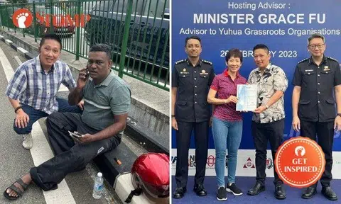 Stomper Sin had assisted in the accident involving a motorcycle and a taxi on Jan 11. The award was presented by Minister for Sustainability and the Environment Grace Fu.