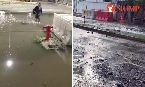 Burst pipe floods road and disrupts water supply to HDB blocks in Serangoon, water wagons deployed