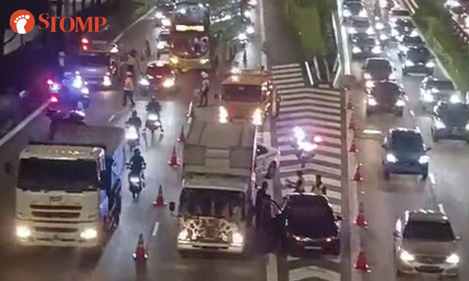 accident involving motorcycle, car, lorry on pie