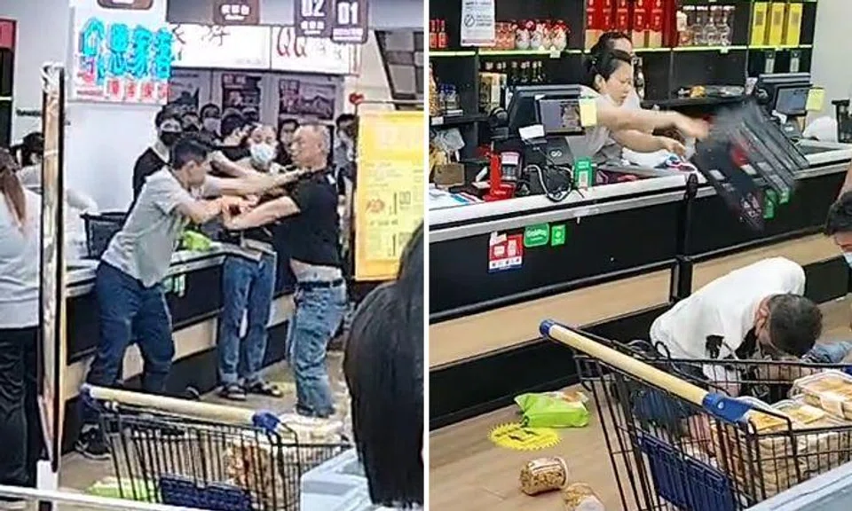 Staff uses basket to break up fight between man and employee at Scarlett Supermarket